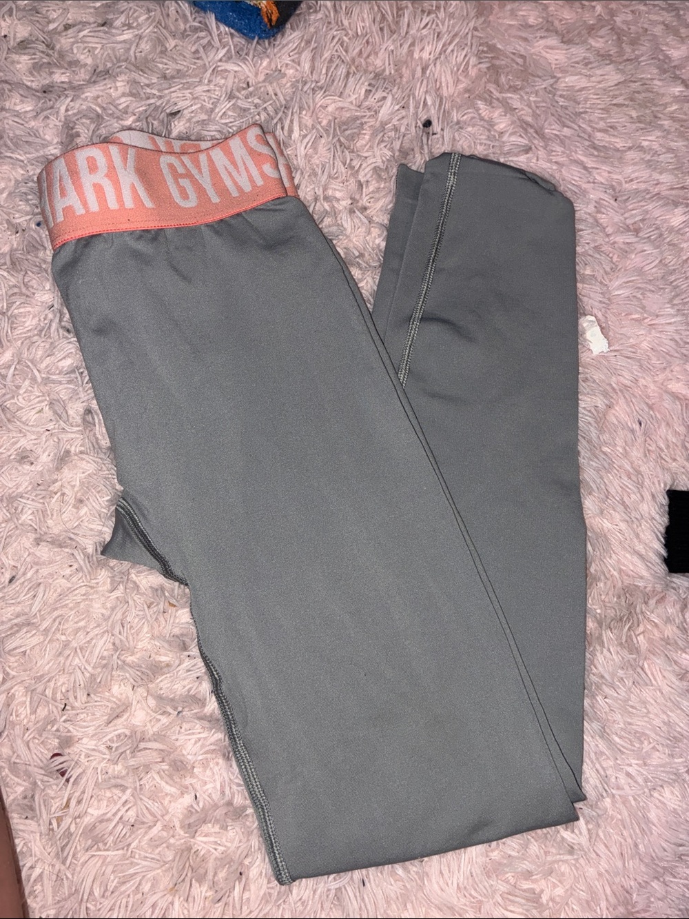 Gymshark Gray Leggings with Pink Logo Waistband